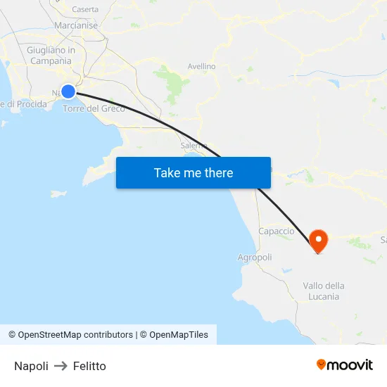 Napoli to Felitto map