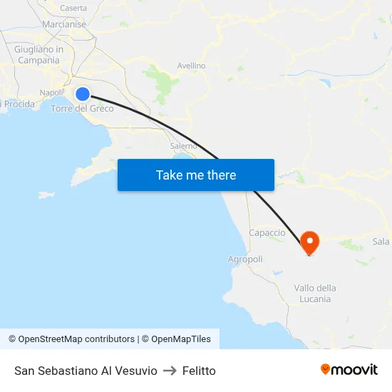 San Sebastiano Al Vesuvio to Felitto map