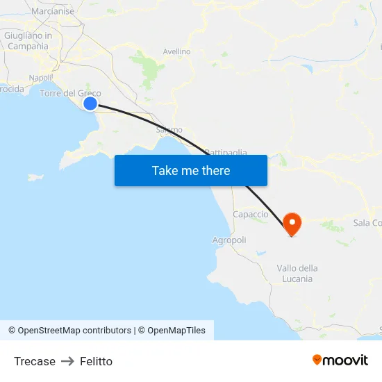 Trecase to Felitto map