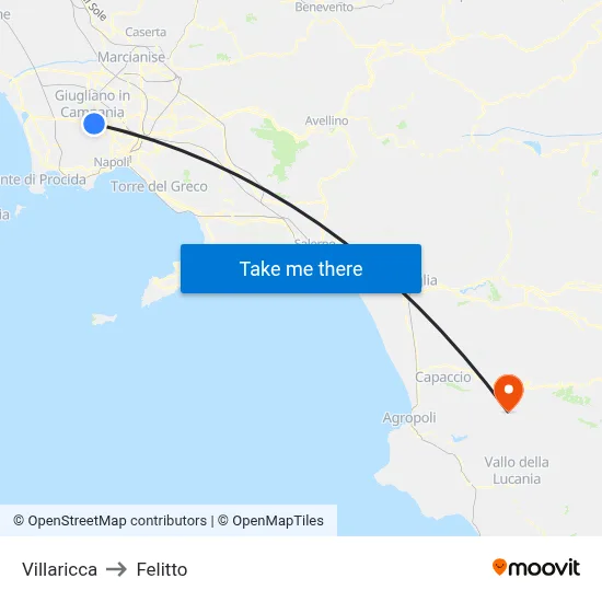 Villaricca to Felitto map
