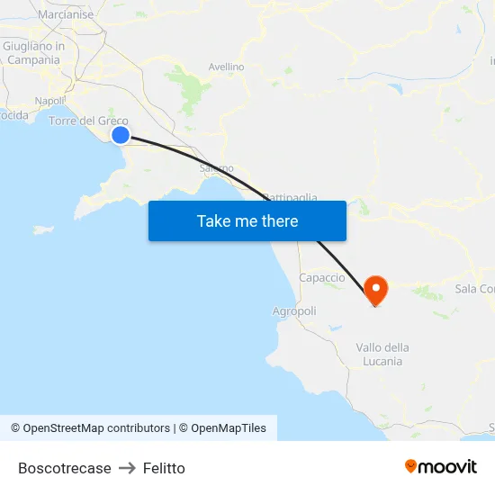 Boscotrecase to Felitto map