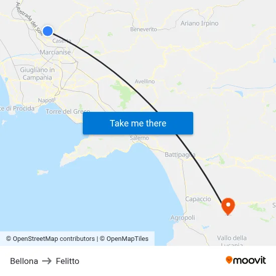 Bellona to Felitto map