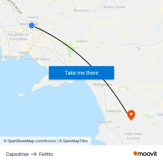 Capodrise to Felitto map