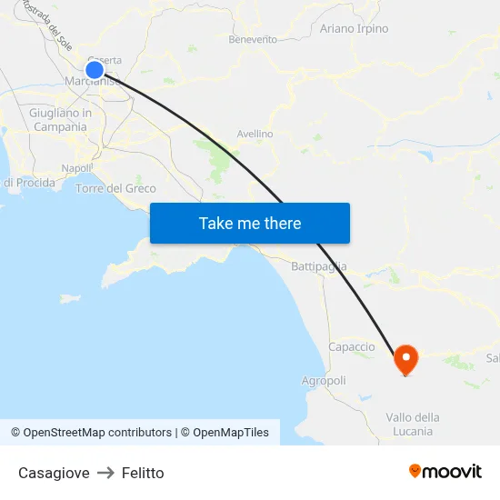 Casagiove to Felitto map
