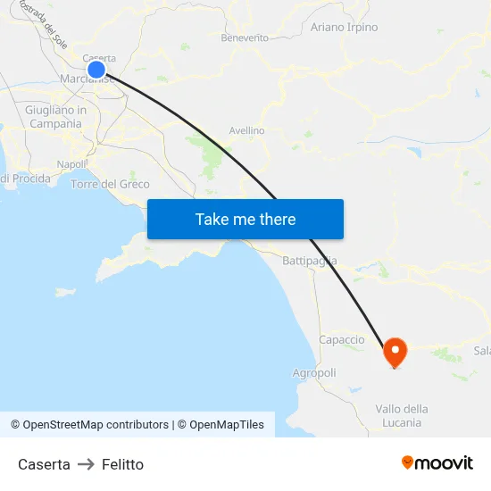Caserta to Felitto map