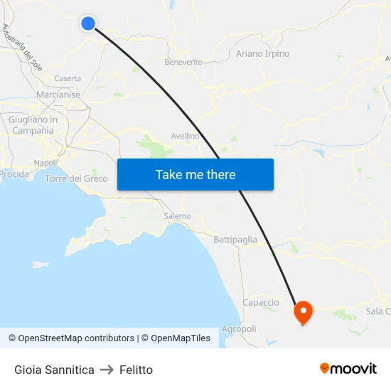 Gioia Sannitica to Felitto map