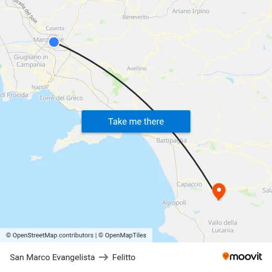 San Marco Evangelista to Felitto map