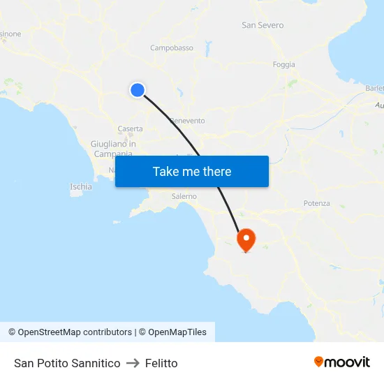 San Potito Sannitico to Felitto map