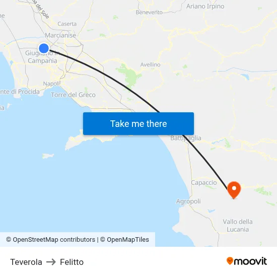 Teverola to Felitto map