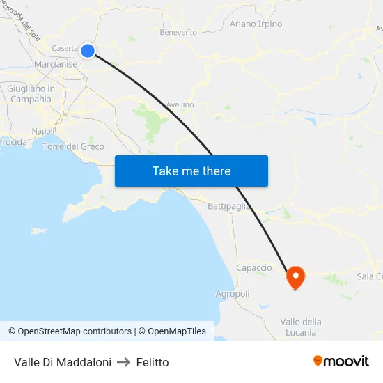 Valle Di Maddaloni to Felitto map