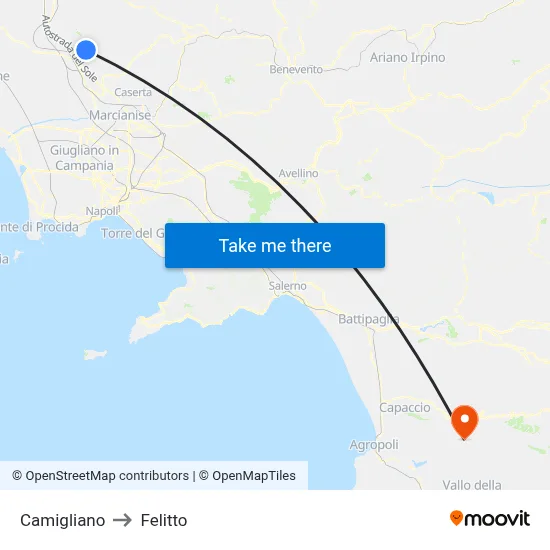 Camigliano to Felitto map