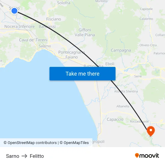 Sarno to Felitto map