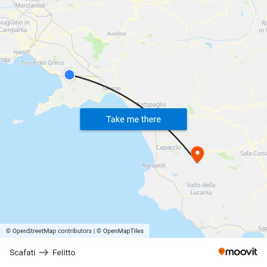 Scafati to Felitto map