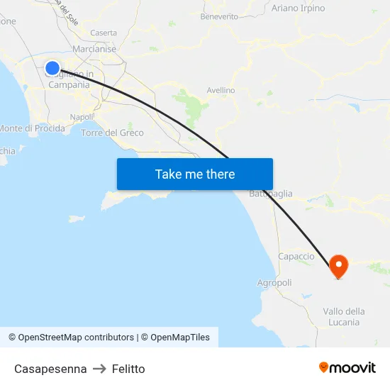 Casapesenna to Felitto map