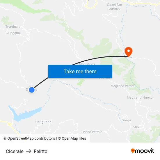 Cicerale to Felitto map