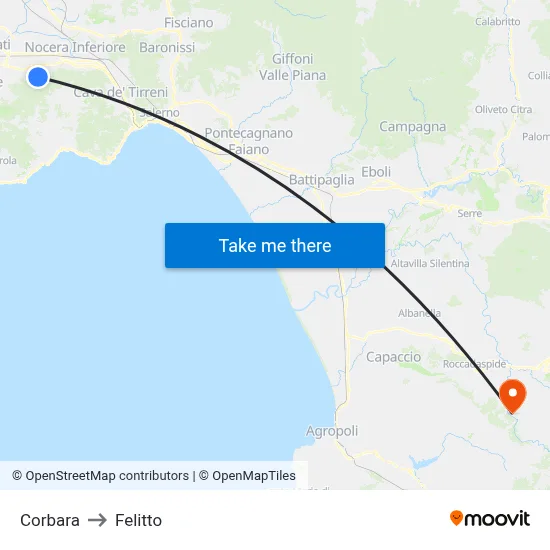 Corbara to Felitto map