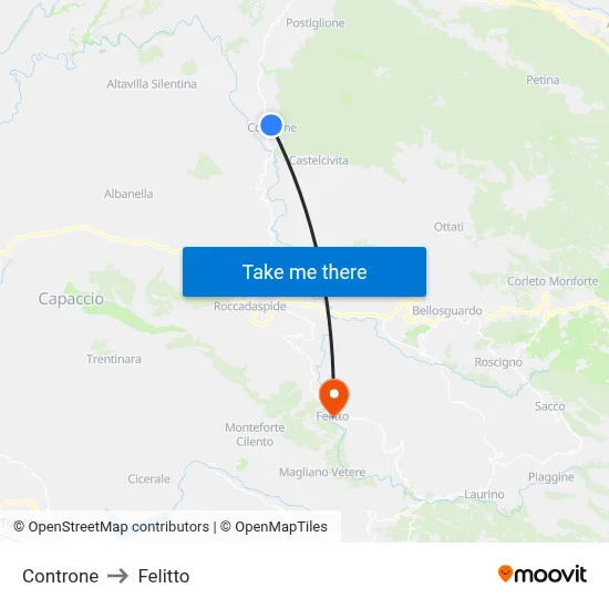 Controne to Felitto map
