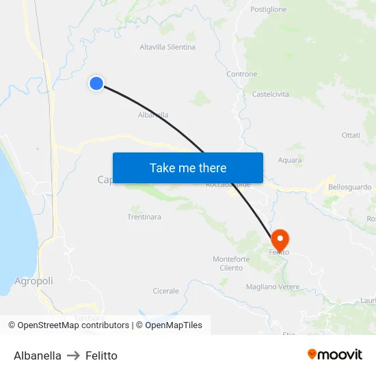 Albanella to Felitto map