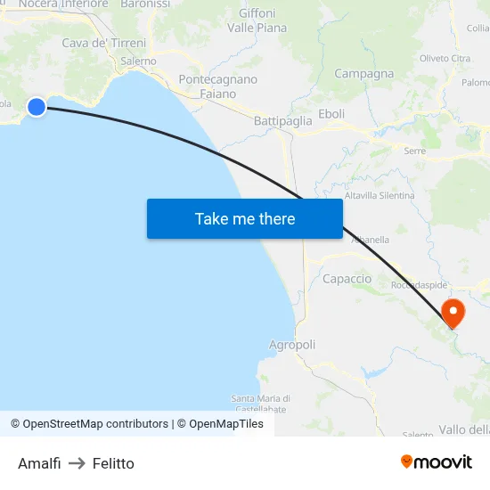 Amalfi to Felitto map