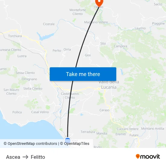 Ascea to Felitto map