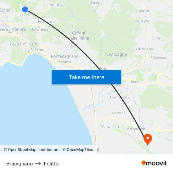 Bracigliano to Felitto map