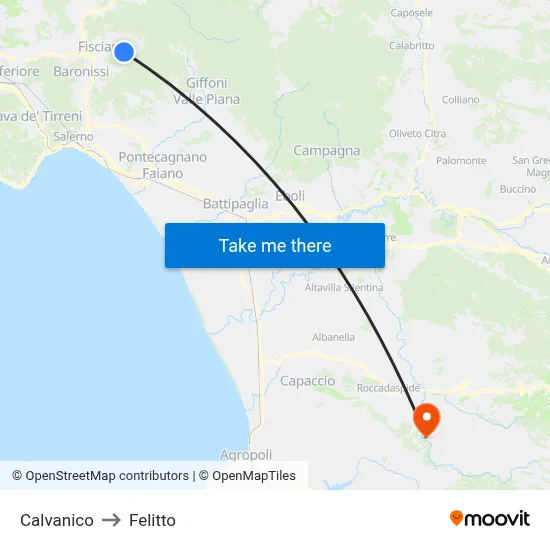 Calvanico to Felitto map