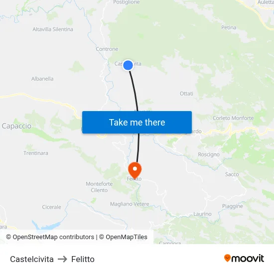 Castelcivita to Felitto map