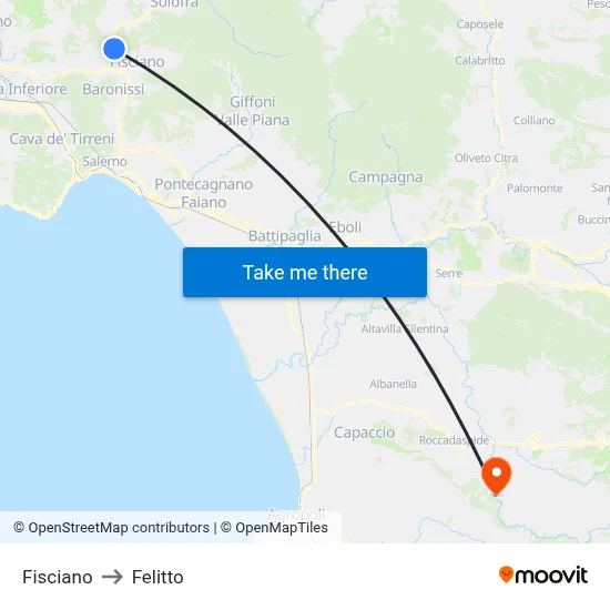 Fisciano to Felitto map