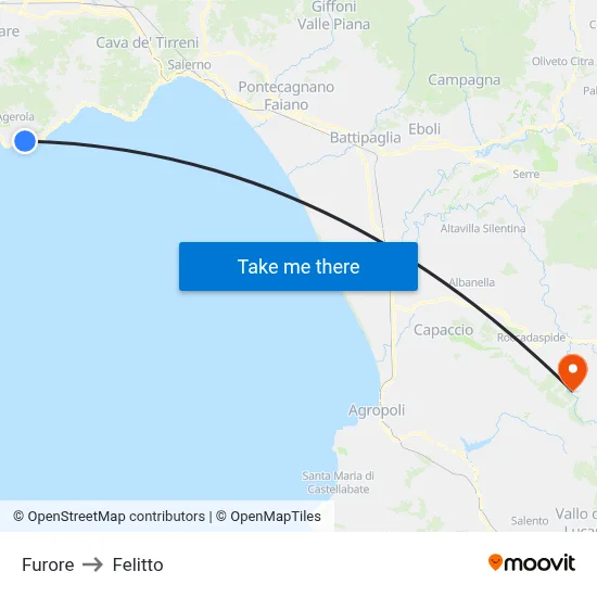 Furore to Felitto map