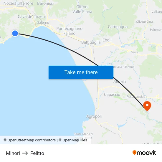 Minori to Felitto map