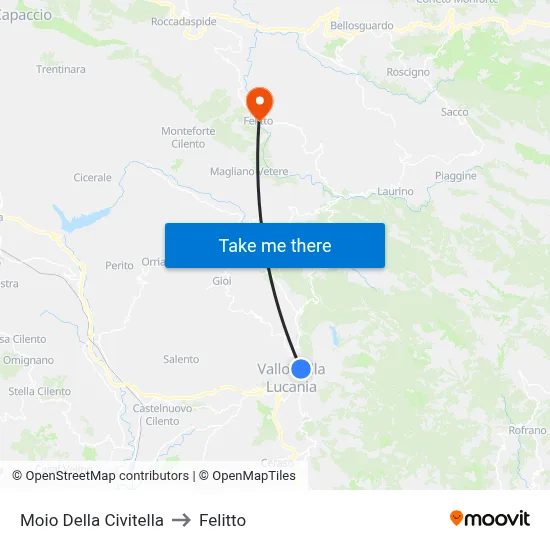 Moio Della Civitella to Felitto map