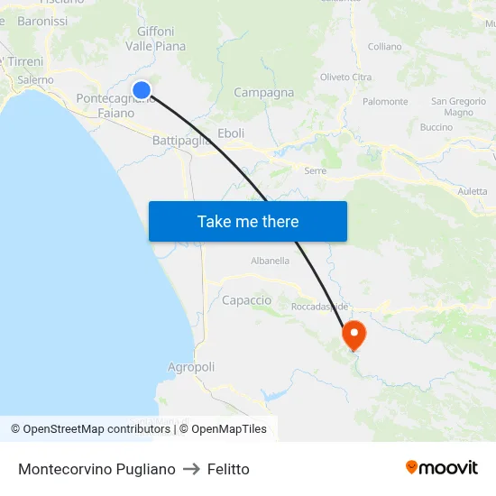 Montecorvino Pugliano to Felitto map