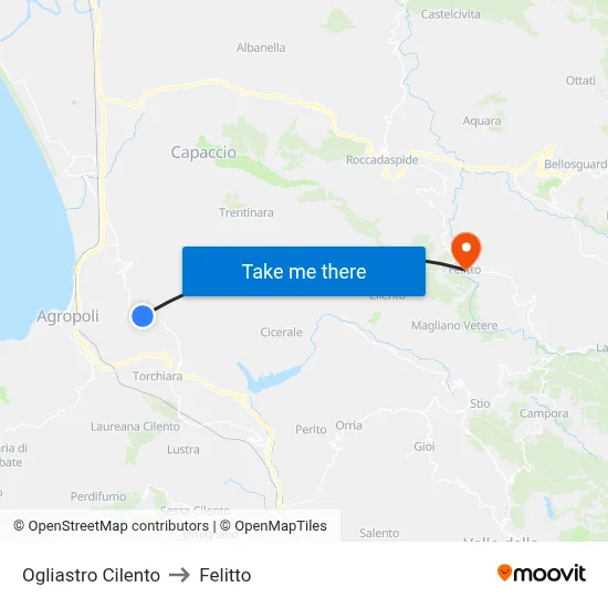 Ogliastro Cilento to Felitto map