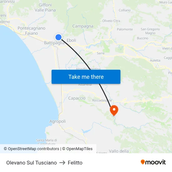 Olevano Sul Tusciano to Felitto map