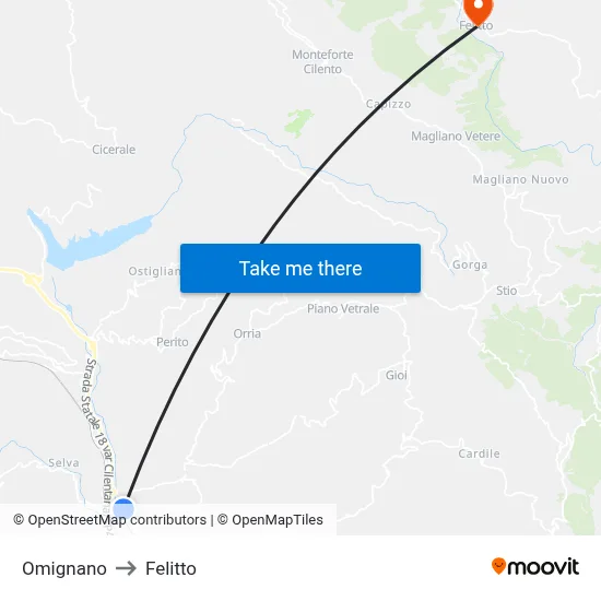 Omignano to Felitto map