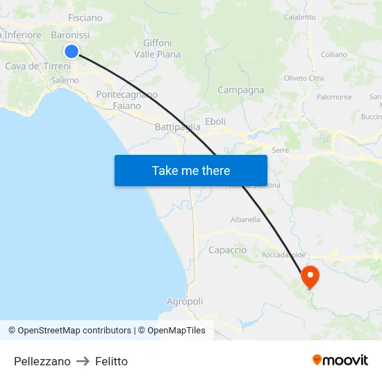 Pellezzano to Felitto map