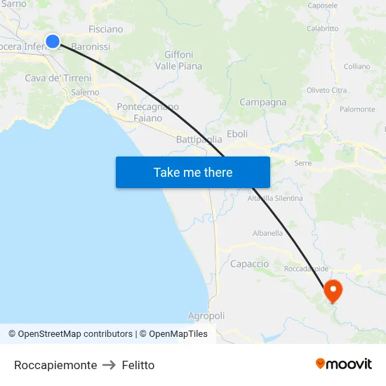 Roccapiemonte to Felitto map