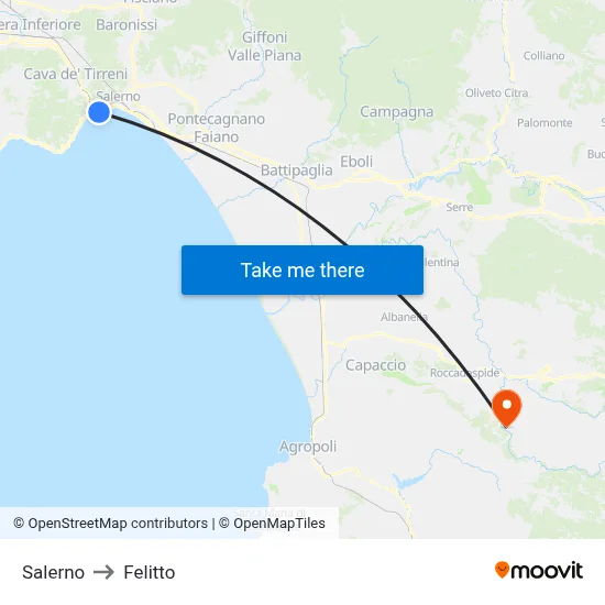 Salerno to Felitto map