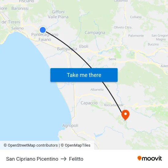 San Cipriano Picentino to Felitto map