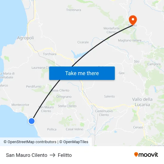 San Mauro Cilento to Felitto map