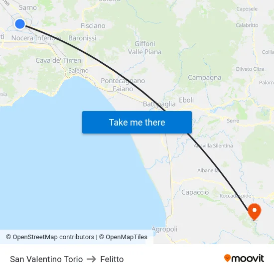 San Valentino Torio to Felitto map