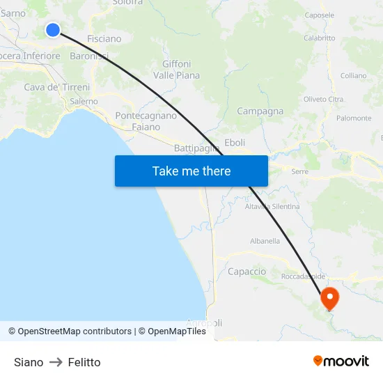 Siano to Felitto map
