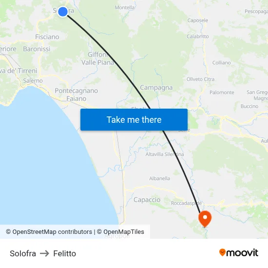 Solofra to Felitto map