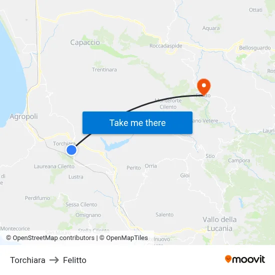 Torchiara to Felitto map