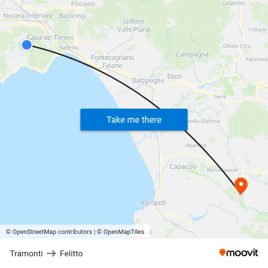 Tramonti to Felitto map