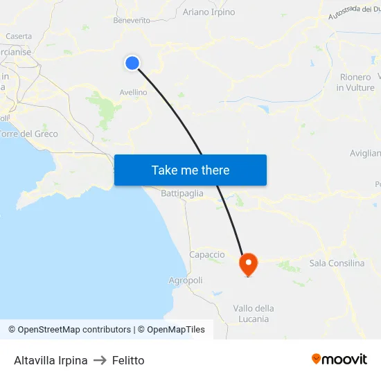 Altavilla Irpina to Felitto map