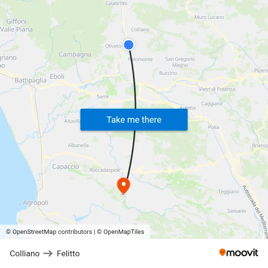 Colliano to Felitto map