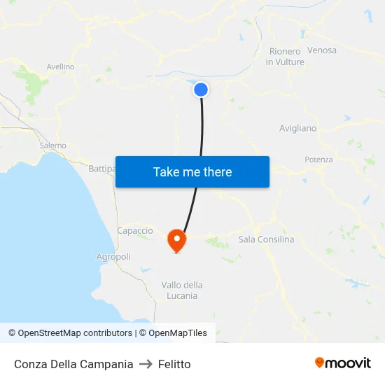 Conza Della Campania to Felitto map