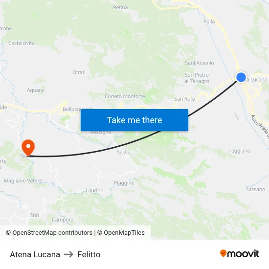 Atena Lucana to Felitto map