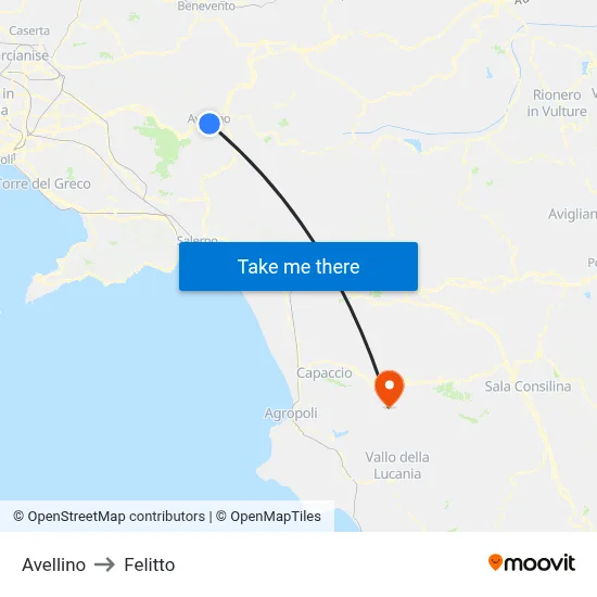 Avellino to Felitto map